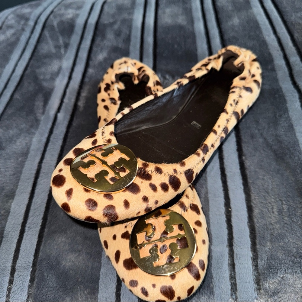 Tory Burch Tan and Black Leopard Flats